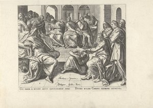 Chrystus uzdrawia kaleką kobietę Sześć scen z Chrystusem i kobietami z Ewangelii (tytuł serii) autorstwa Philips Galle