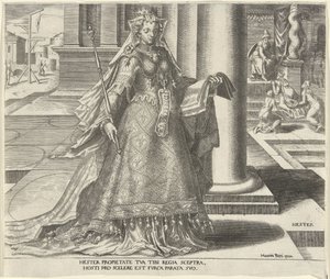 Estera Hester (tytuł na obiekcie) Osiem znanych kobiet ze Starego i Nowego Testamentu (tytuł serii) autorstwa Philips Galle