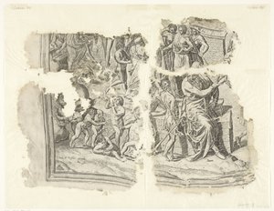 Lewy dolny róg wydruku sceny autorstwa Cebes Tabula Cebetis Carta Vitae (tytuł oryginalny) autorstwa Philips Galle