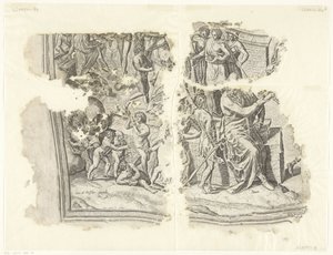 Lewy dolny róg wydruku sceny autorstwa Cebes Tabula Cebetis Carta Vitae (tytuł oryginalny) autorstwa Philips Galle