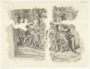 Lewy dolny róg wydruku sceny autorstwa Cebes Tabula Cebetis Carta Vitae (tytuł oryginalny) autorstwa Philips Galle