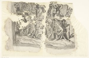 Lewy dolny róg wydruku sceny autorstwa Cebes Tabula Cebetis Carta Vitae (tytuł oryginalny) autorstwa Philips Galle
