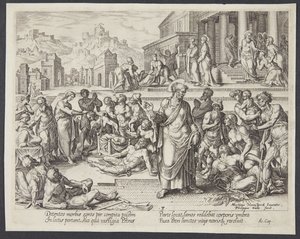 Petrus uzdrawiał chorych swoim cieniem autorstwa Philips Galle
