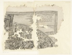 Prawy górny róg wydruku sceny autorstwa Cebes Tabula Cebetis Carta Vitae (tytuł na obiekcie) autorstwa Philips Galle