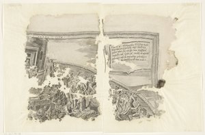 Prawy górny róg wydruku sceny autorstwa Cebes Tabula Cebetis Carta Vitae (tytuł na obiekcie) autorstwa Philips Galle