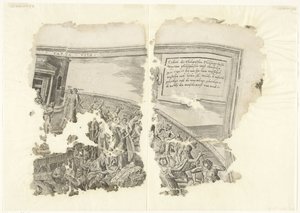 Prawy górny róg wydruku sceny autorstwa Cebes Tabula Cebetis Carta Vitae (tytuł na obiekcie) autorstwa Philips Galle