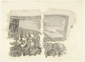Prawy górny róg wydruku sceny autorstwa Cebes Tabula Cebetis Carta Vitae (tytuł na obiekcie) autorstwa Philips Galle