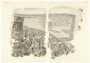 Prawy górny róg wydruku sceny autorstwa Cebes Tabula Cebetis Carta Vitae (tytuł na obiekcie) autorstwa Philips Galle