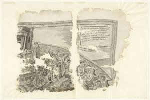 Prawy górny róg wydruku sceny autorstwa Cebes Tabula Cebetis Carta Vitae (tytuł na obiekcie) autorstwa Philips Galle