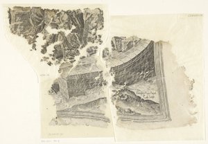Prawy dolny róg wydruku sceny autorstwa Cebes Tabula Cebetis Carta Vitae (tytuł oryginalny) autorstwa Philips Galle