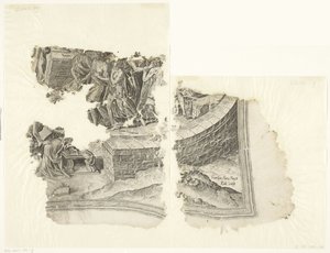 Prawy dolny róg wydruku sceny autorstwa Cebes Tabula Cebetis Carta Vitae (tytuł oryginalny) autorstwa Philips Galle