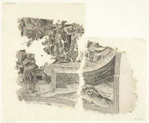 Prawy dolny róg wydruku sceny autorstwa Cebes Tabula Cebetis Carta Vitae (tytuł oryginalny) autorstwa Philips Galle