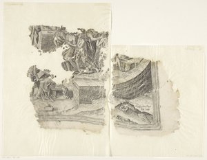 Prawy dolny róg wydruku sceny autorstwa Cebes Tabula Cebetis Carta Vitae (tytuł oryginalny) autorstwa Philips Galle