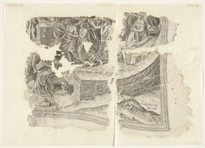 Prawy dolny róg wydruku sceny autorstwa Cebes Tabula Cebetis Carta Vitae (tytuł oryginalny) autorstwa Philips Galle