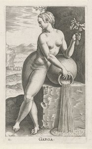 Pomoc Waternimfa Garga (tytuł na obiekcie) Stroom- nimfa wodna (tytuł serii) Nympharum oceanitidum , Ephydridum potamidum naiadum (tytuł serii) autorstwa Philips Galle