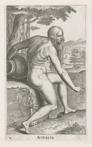 Nimfa wodna Venus Acidalia Acidalia (tytuł na obiekcie) Stroom- en waternimfen (tytuł serii) Nimfy oceanitowe, najady efidrydowe (tytuł serii) autorstwa Philips Galle