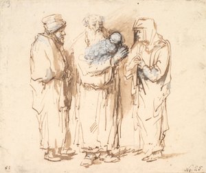 Scrooge z Dzieciątkiem Jezus, Anną i trzecią postacią