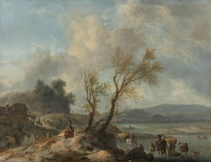 Krajobraz z piaszczystą ścieżką nad rzeką autorstwa Philips Wouwerman