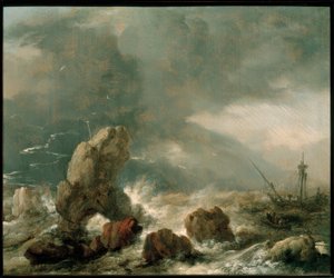 Burzliwe morza z trzema statkami w niebezpieczeństwie autorstwa Philips Wouwerman