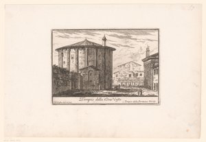 Widok świątyni Westa Tempio della Dea Veste (tytuł na obiekcie) Widoki starożytnego i współczesnego Rzymu (tytuł serii) Varie Vedute di Roma Antica, e Moderna (tytuł serii)