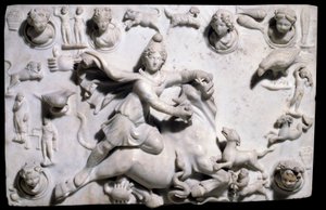 Starożytności orientalne: Mitra zabijający byka (pochodzi z Mitreum Sydonu). Marmur płaskorzeźbiony z Sayda, II-III w. (okres grecko-rzymski, Królestwo Fenickie). Paryż, Luwr
