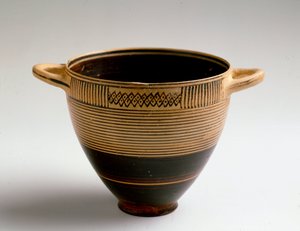 Sztuka fenicka: typ Kotyl wycięty w malowanej glinie. Od Laurie (Almunecar w Hiszpanii) Wym. 8x9,2 cm Granada, muzeum archeologiczne autorstwa Phoenician Phoenician