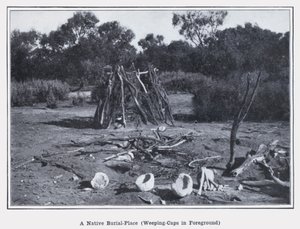 Rodzime miejsce pochówku, płakające czapki na pierwszym planie (zdjęcie czarno-białe) autorstwa Photographer Australian