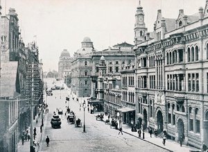 Bridge Street, Sydney, ok. 1900, z „Pod Krzyżem Południa – Przebłyski Australii”, wydane przez Department of External Affairs, Melbourne autorstwa Photographer Australian