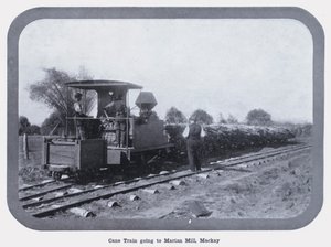 Cane Train jadący do Marian Mill, Mackay (zdjęcie czarno-białe) autorstwa Photographer Australian