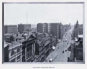 Collins Street, patrząc na zachód, Melbourne (zdjęcie czarno-białe) autorstwa Photographer Australian