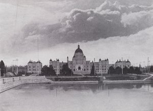 Budynki Parlamentu, Wiktoria, Kolumbia Brytyjska (zdjęcie czarno-białe) autorstwa Photographer Canadian