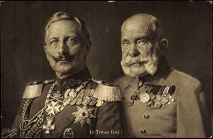 Ak Cesarz Prus Wilhelm II z cesarzem Austrii Franciszkiem Józefem I, lojalność (zdjęcie czarno-białe) autorstwa Photographer German