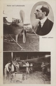 Francuski lotnik Hubert Latham i jego samolot (zdjęcie czarno-białe) autorstwa Photographer German