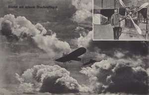 Francuski lotnik Louis Bleriot i jego jednopłat (zdjęcie czarno-białe) autorstwa Photographer German