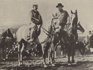 Kaiser Wilhelm II Niemiec i prezydent USA Theodore Roosevelt obserwujący manewry armii niemieckiej autorstwa Photographer German