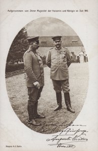 Kaiser Wilhelm II z feldmarszałkiem Paulem von Hindenburgiem, dowódcą armii niemieckiej, Poznań, I wojna światowa autorstwa Photographer German