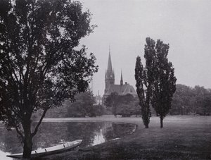Lipsk: Johannapark z kościołem Lutra (zdjęcie czarno-białe) autorstwa Photographer German