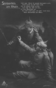 Zamek Stolzenfels nad Renem, niemiecka patriotyczna pocztówka wojskowa (zdjęcie czarno-białe) autorstwa Photographer German
