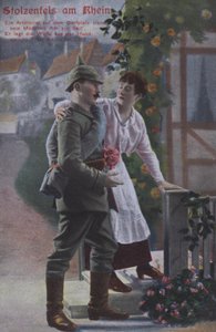 Zamek Stolzenfels nad Renem, niemiecka patriotyczna pocztówka wojskowa (kolorowa fotografia) autorstwa Photographer German