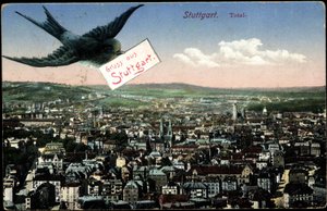 Stuttgart, widok na miasto z jaskółką autorstwa Photographer German