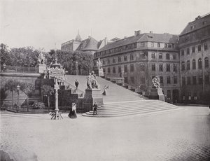Schody Brühlsche Terrasse (zdjęcie czarno-białe) autorstwa Photographer German