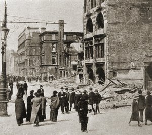 Dublin po powstaniu wielkanocnym, kwiecień 1916 (zdjęcie czarno-białe)