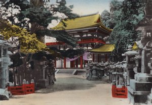 Japonia, ok. 1912: Świątynia Kasuga Shinto założona w 767, w Nara, niedaleko Kioto (zdjęcie) autorstwa Photographer Japanese