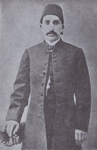 Abdul Hamid II, sułtan Imperium Osmańskiego, obalony przez Młodych Turków w 1909 (zdjęcie czarno-białe) autorstwa Photographer Turkish