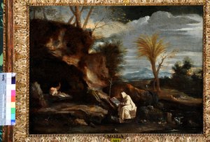Pejzaż z dwoma kartuzami (olej na płótnie) autorstwa Pier Francesco Mola