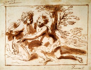 Dwie postacie w krajobrazie, XVII w. autorstwa Pier Francesco Mola