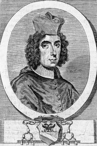 Portret Giambattisty Rubiniego (1642-1707), włoskiego kardynała i biskupa, rycina autorstwa Blaise Nicolas Le Sueur