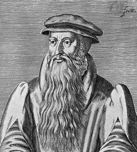 Portret Johna Knoxa (ok. 1513-1572), szkockiego ministra, teologa, pisarza, przywódcy reformacji i założyciela Presbyterian Church of Scotland, drzeworyt autorstwa Blaise Nicolas Le Sueur
