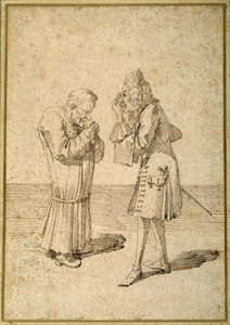 Baron Philip von Stosch pokazujący Sabbatini antyczny klejnot (pióro i atrament na papierze) autorstwa Pier Leone Ghezzi