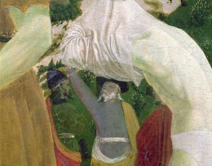 Chrzest Chrystusa, fragment prawej ręki przedstawiający mężczyznę przygotowującego się do chrztu autorstwa Piero della Francesca